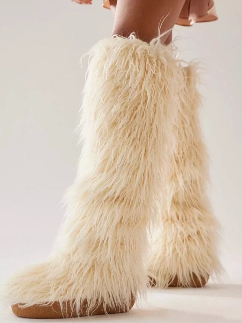 Jeffrey Campbell Fluffy-ok Ivory Shaggy Fur Sherpa Over Knee High Boots Yeti 10